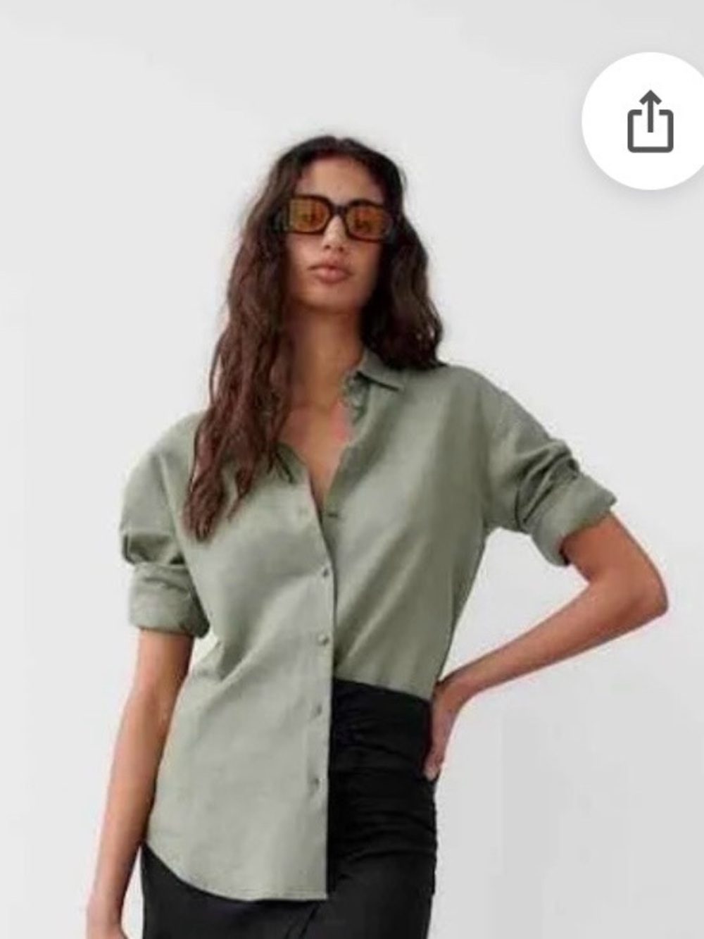 Zara Olive Green Collared Button-Up Blouse
